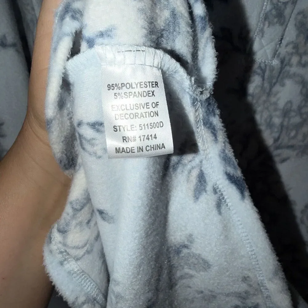 Miss Elaine Classic Blue Fleece Nightgown M  Super Soft Floral Polyester Pullove